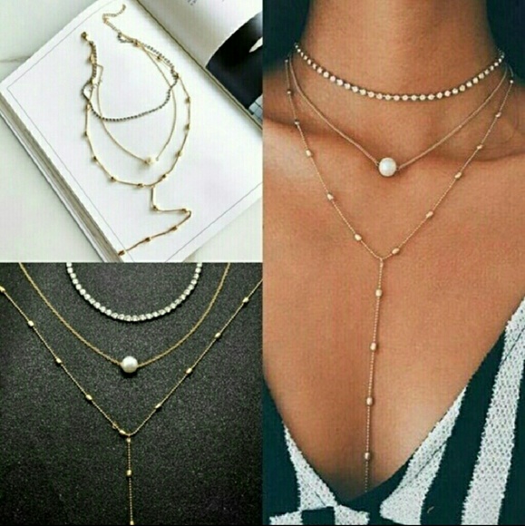 Jewelry - Rhinestone Faux Women Pearl Multilayer Necklcae